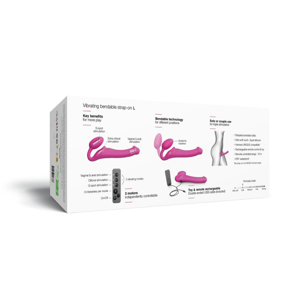 Безремінний страпон з вібрацією Strap-On-Me Vibrating Fuchsia L, діаметр 3,7см, пульт ДК, регульований Sex Aura Київ - фото 7