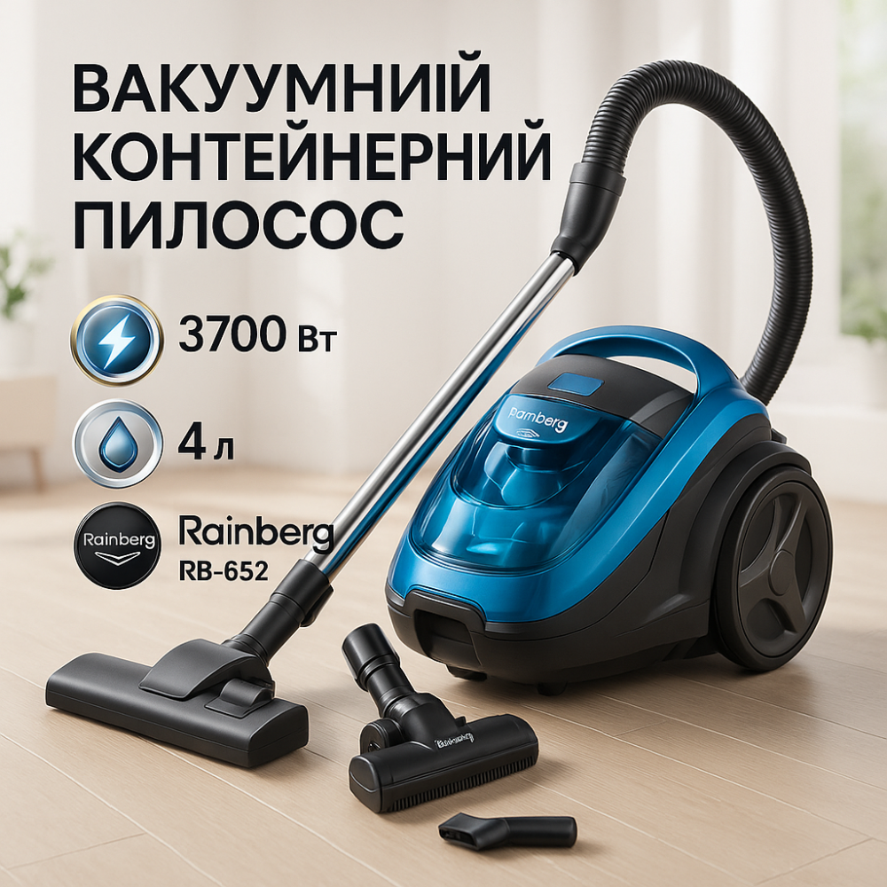 Хозяйственный пылесос для дома Rainberg RB-652 3700 Вт, Контейнерный колбовый пылесос циклонного типа TZ-47 Львов - изображение 15