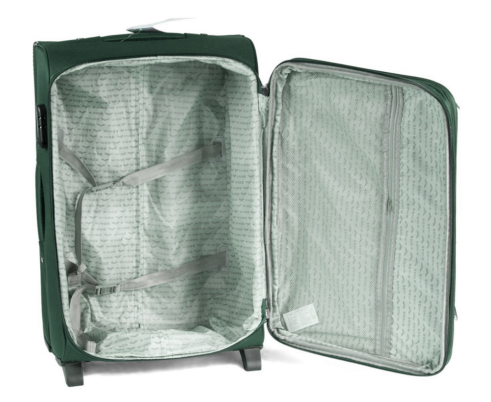 Валіза тканинна WINGS 1701 середня 64 см 2 колеса зелена Київ - фото 5