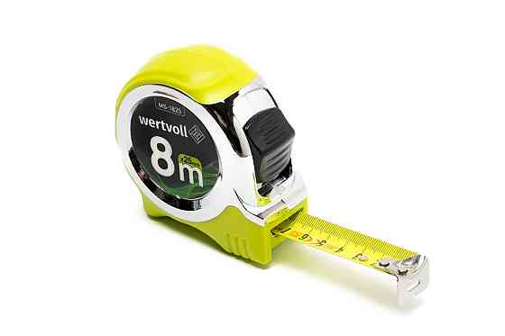 WERTVOLL Рулетка WERTVOLL 8 м×25 мм фіксатор полотна кнопка STOP покриття TPR нейлонове покритт Київ