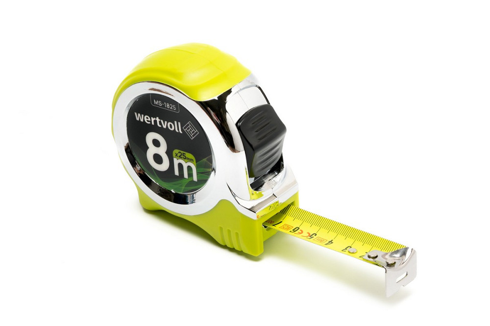WERTVOLL Рулетка WERTVOLL 8 м×25 мм фіксатор полотна кнопка STOP покриття TPR нейлонове покритт Київ - фото 1