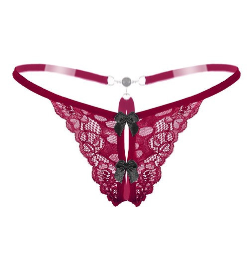 Трусики з розрізом жіночі мереживні універсальний бордовий Київ - фото 1