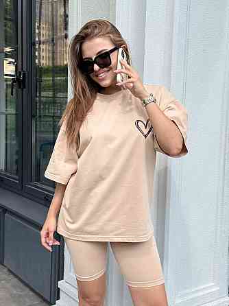 Футболка и велосипедки женские кулир Бежевый XL/2XL Харьков