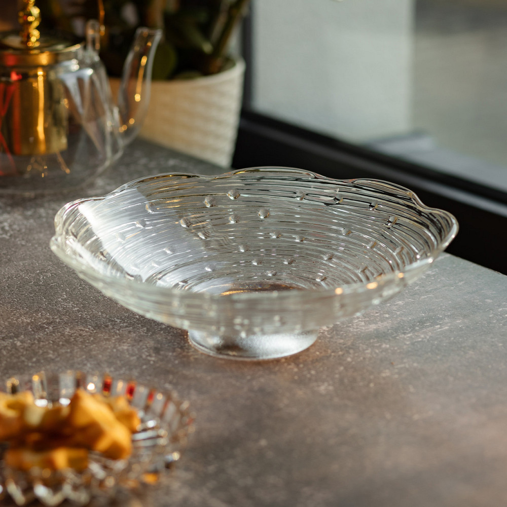 Фруктовниця скляна Ø23 ваза для фруктів Листя лотоса HP-YH-12 Київ - фото 6