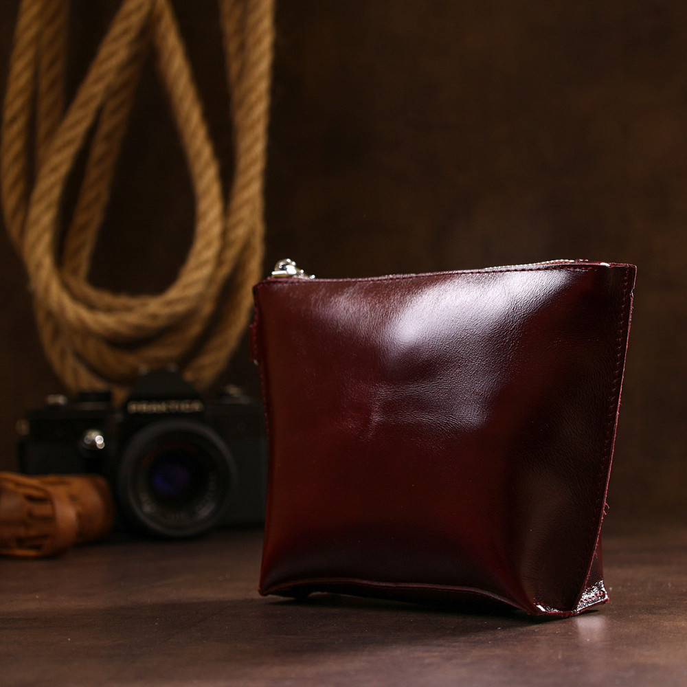 Шкіряна практична косметичка для жінок Shvigel 16412 Бордовий Київ - фото 9