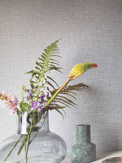 Шпалери метрові вінілові на флізелін Grandeco Poem однотонні структурні під тканину мішковина зелені з сірим Київ - фото 1