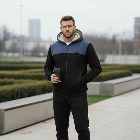 Зимовий чоловічий спортивний костюм на хутрі Чорно-сірий 48/50 Харків