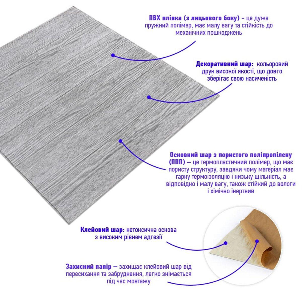 Самоклеюча декоративна 3D панель 700х700х6мм Біле дерево (383) SW-00000652 Київ - фото 2