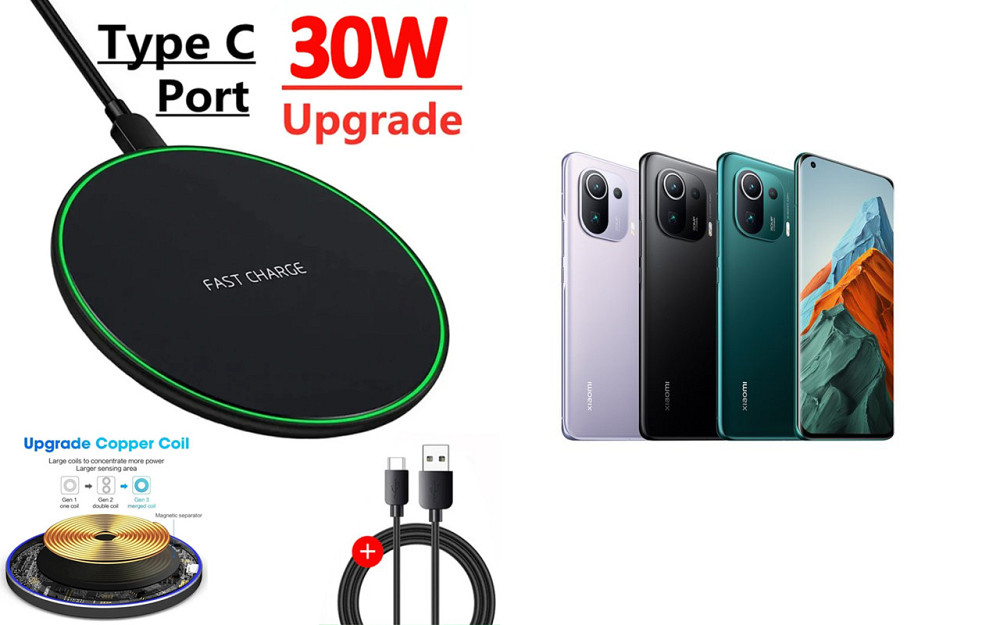 Бездротовий зарядний пристрій Copper до 30W для Samsung Galaxy S20, S20 FE, S20+, S20 Ultra, USB-C, LED Київ - фото 1