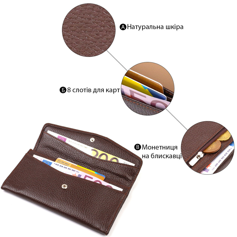 Зручне жіноче портмоне з натуральної шкіри флотар CANPELLINI 21696 Коричневе Київ - фото 4
