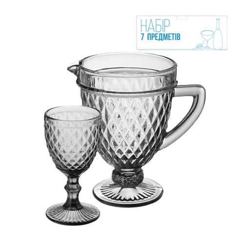 Набір для напоїв Аргайл 7 предметів (глечик-1150мл + 6 келихів-340мл) графіт 9053 S&T Житомир - изображение 1