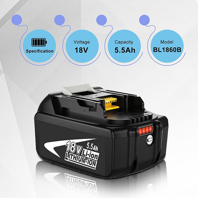 Акумулятор Dosctt 18V 5500mAh для Makita BL1860B, BL1850B, BL1830B, BL1840B, LED-індикатор, комплект Київ - фото 2
