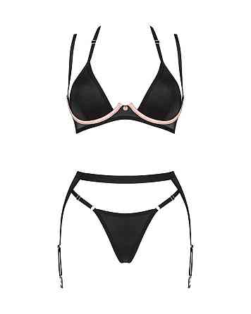 Комплект 3 предмети - ліф, стрінги та пояс для панчох Selinne 3-pcs set, чорний, XS/S Sex Aura Київ