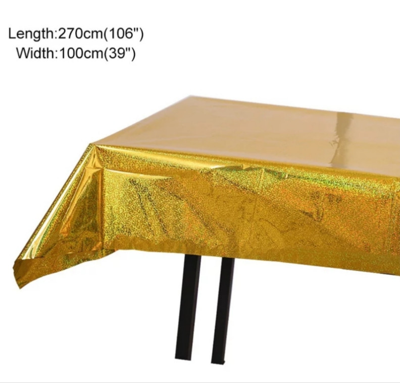 Скатерть клеенка из фольги с голограммой 270 на 100 см золотистый Киев - изображение 2
