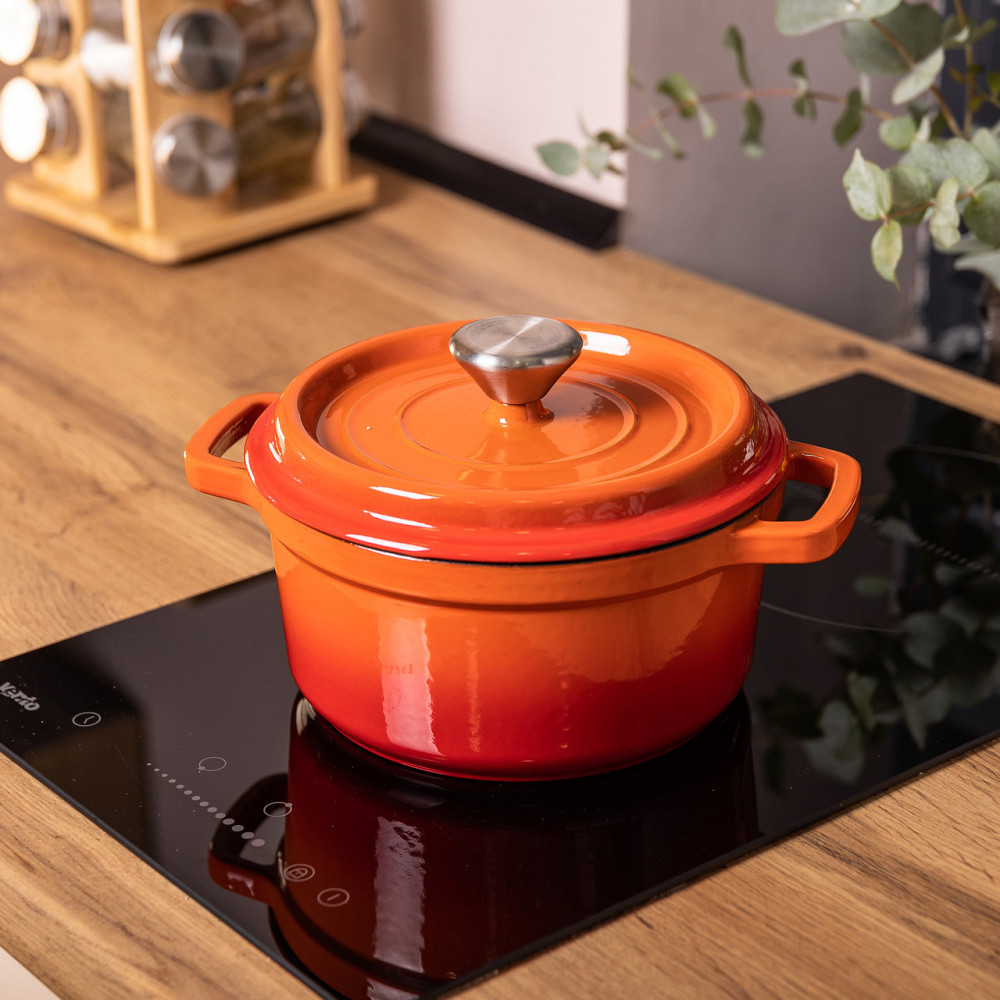 Емальована чавунна кастрюля 2 л з кришкою, оранжева Київ - фото 5
