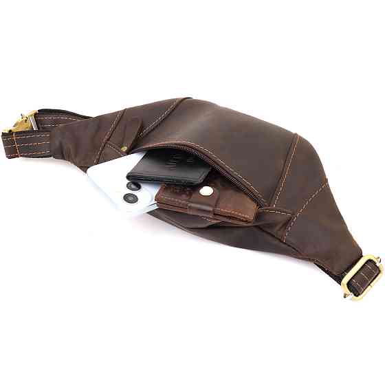 Удобная сумка-бананка для мужчин из натуральной винтажной кожи Shvigel 23121 Коричневый Киев