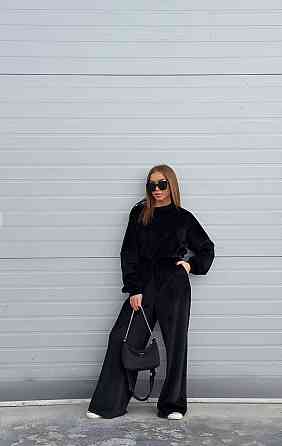 Жіночий прогулянковий плюшевий костюм: кофта та штани Чорний, 46/48 Одеса