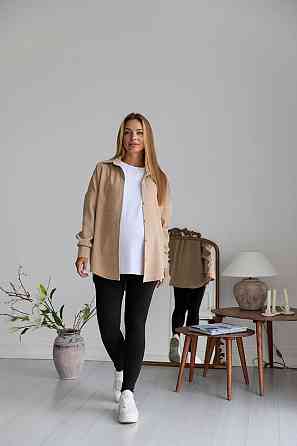 Женская рубашка для беременных стиля oversize из микровельвета Varna размер L-XL Lullababe бежевая Кривой Рог