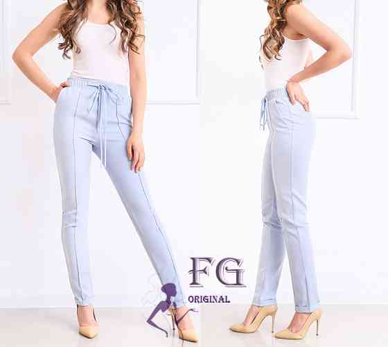 Стильні жіночі брюки з високою посадкою "Indigo" оптом | Розпродаж моделі 42, блакитний Київ