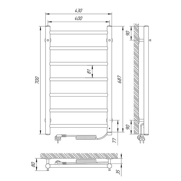 Електрична сушарка для рушників Laris Альфа П7 400Х700 Е правое під'єднання. Київ - фото 8