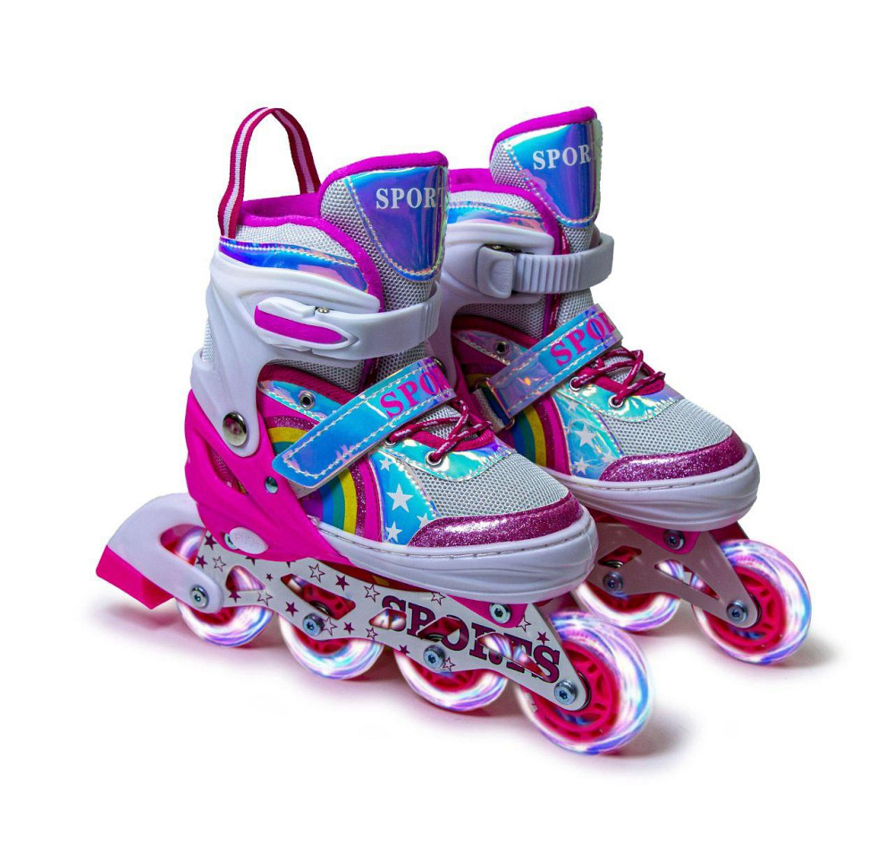 Детские раздвижные ролики Rainbow Scale Sports розовые, размер 29-33. Все колеса светятся Одесса - изображение 1