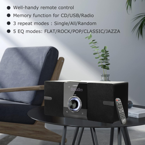 Музыкальный центр Hi-Fi микросистема LONPOO LP-886: CD-плеер, Bluetooth, USB, FM-радио, 30 Вт, DSP, Пульт ДУ, Black Киев
