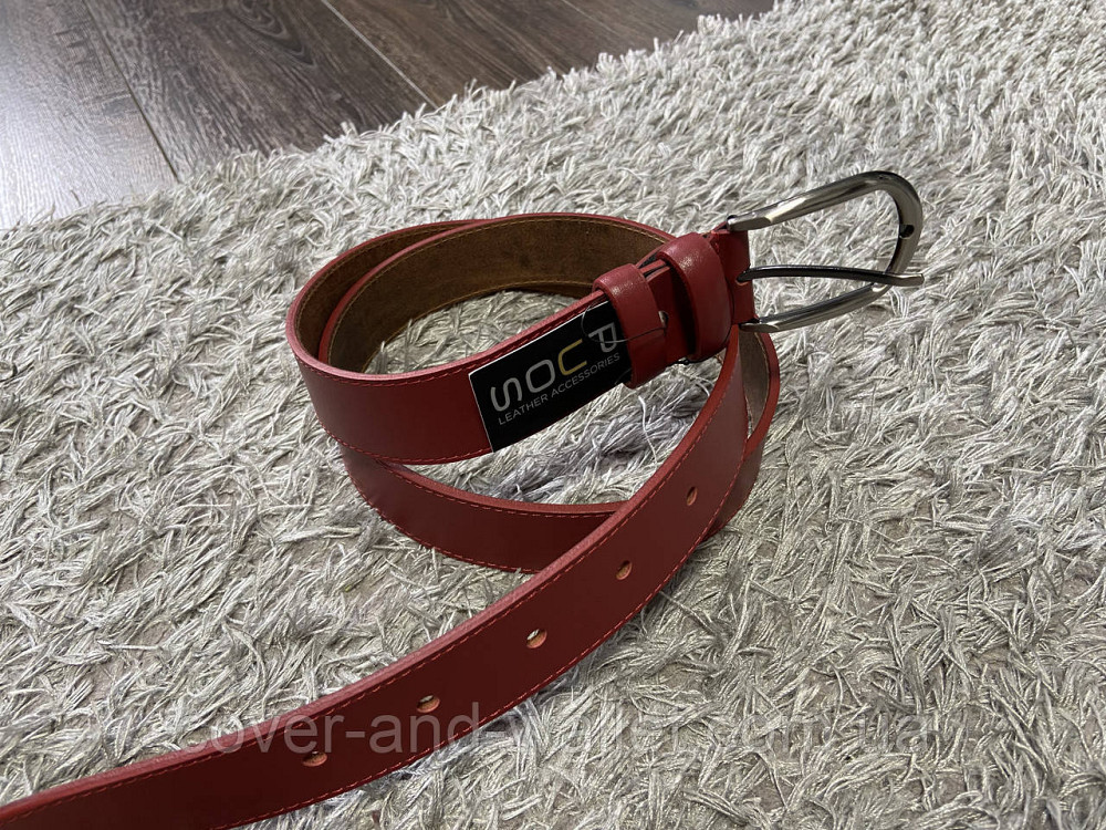 Красный широкий женский ремень из натуральной кожи 35 мм PS Leather Киев - изображение 2