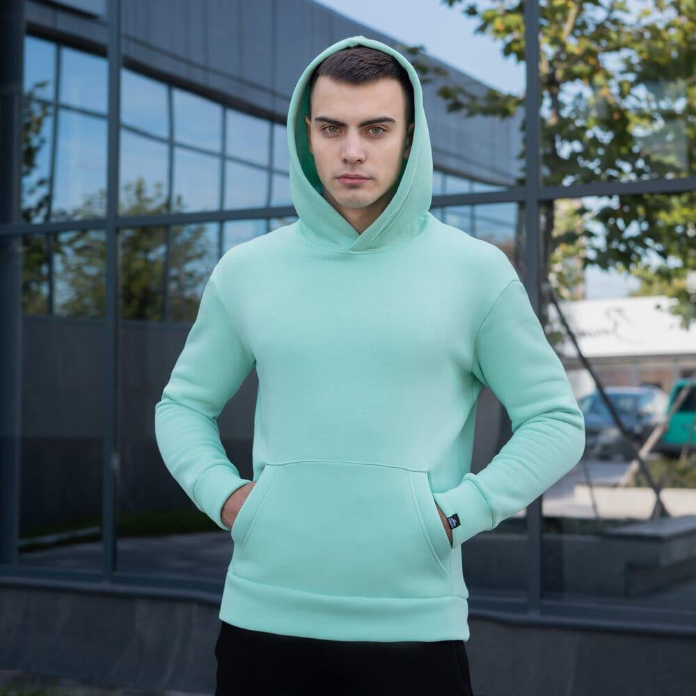 Тепле чоловіче худі на флісі з капюшоном ментолове Pobedov 007 ЗИМА Київ - фото 2