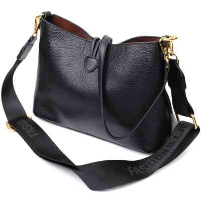 Сумка Vintage Жіноча із застібкою ґудзиком з натуральної шкіри Чорна (22319) Вінниця