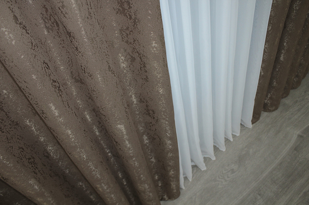 Комплект готових штор VR-Textil Льон мармур Pavliani № 1372ш Какао 100х270 см 2 шт (31-622 ) Київ - фото 7