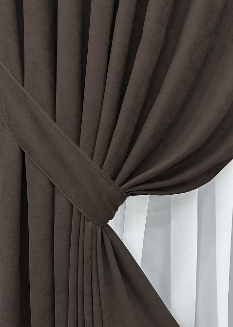 Комплект готовых штор VR-Textil Микровелюр Petek YL № 1892ш Венге 150х290 см 2 шт (33-0949) Киев - изображение 5
