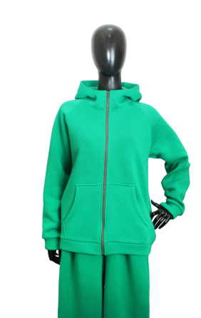 Костюм женский теплый спортивный на флисе кофта на змейке Зелёный 50/52 Харьков