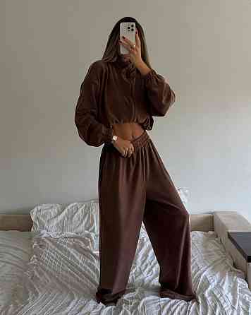 Женский теплый оверсайз костюм двойка: кофта и штаны турецкий полар флис Мокко Одесса