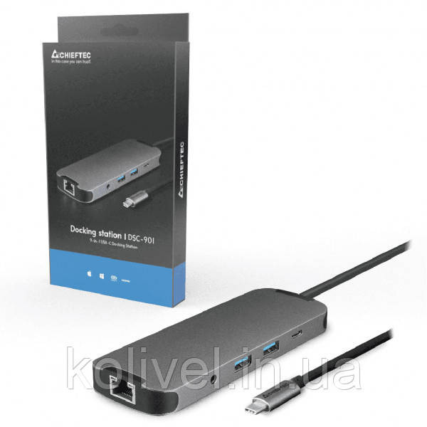 Док-станція USB3.2 Type-C --> HDMI/USB 3.2x2/RJ45/USB-C/SD/TF/PD 80W/Audio 9-in-1 DSC-901 CHIEFTEC (DSC-901) Київ - фото 7