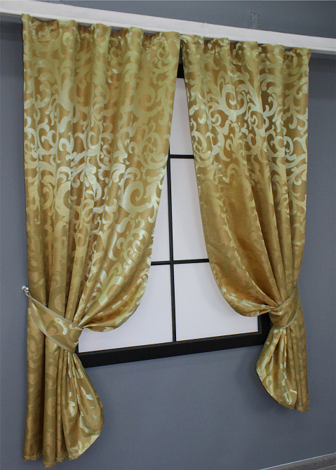 Комплект коротких штор VR-Textil жакард Вензель № 091ш 130х170 см 2 шт Золотистий (35-0050) Київ - фото 2