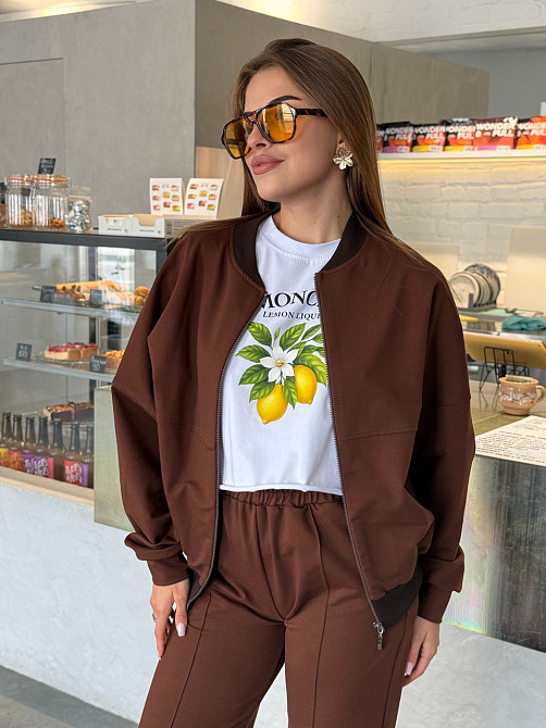 Жіночий трикотажний костюм оверсайз з широкими штанами Коричневий XS-S Харків - фото 4