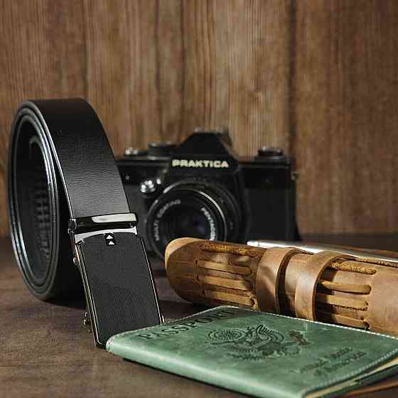 Ремень мужской c матовой черной вставкой на пряжке Vintage 20319 Черный Киев