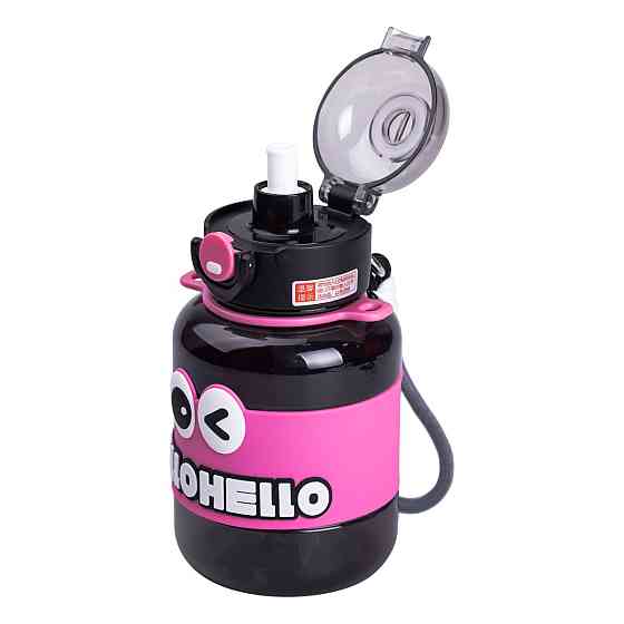 Yiwu Пляшка для води дитяча з трубочкою 680 мл з ручкою та ремінцем Чорна HP-14-46B Киев