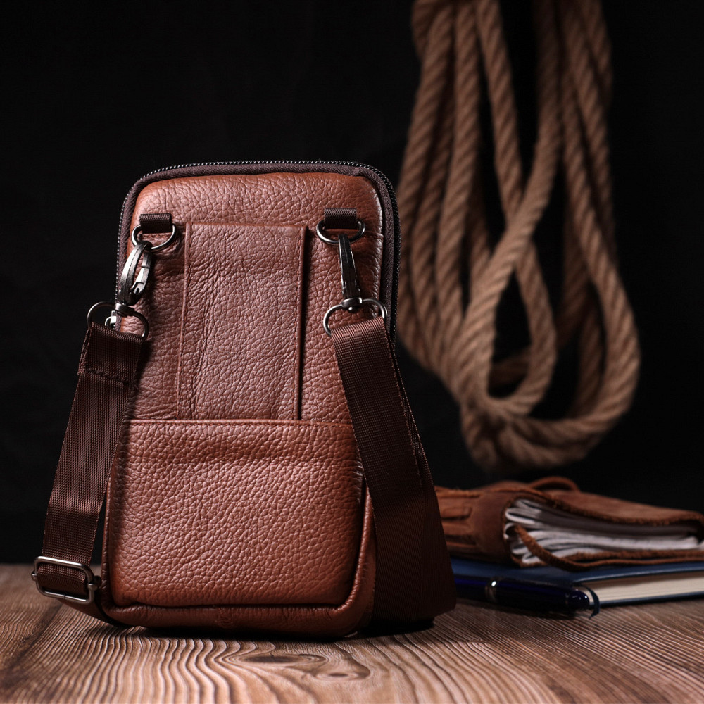Сумка-барсетка на пояс кожаная Vintage 22565 Светло-коричневая Киев - изображение 7
