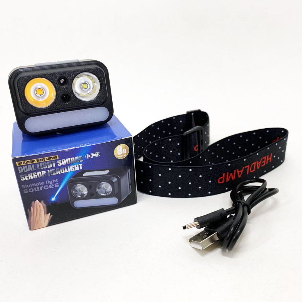 Фонарь налобный мощный 2069-XPG+XPG+5SMD Motion sensor, Фонарик налобник, Фонарь на голову для бега KZ-89 Ивано-Франковск - изображение 1