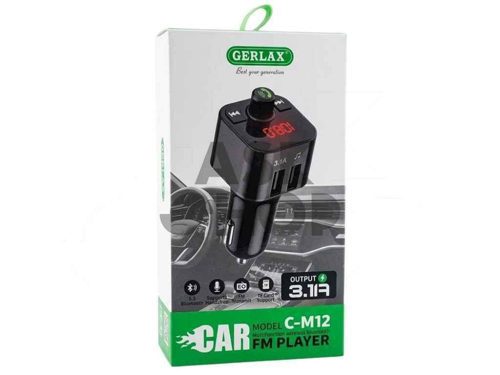 FM Модулятор C-M12 12-24V 3.1A 2USB QC3.0 BT5.3 LED дисплей черный ТМ GERLAX Киев - изображение 1