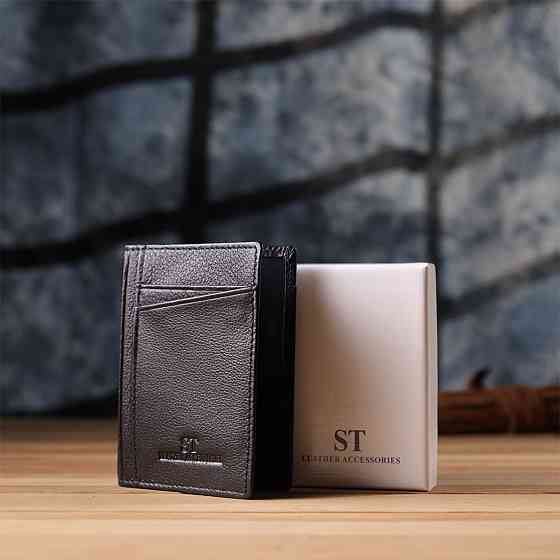 Чоловічий гаманець для карток із натуральної шкіри ST Leather 23091 Чорний Київ