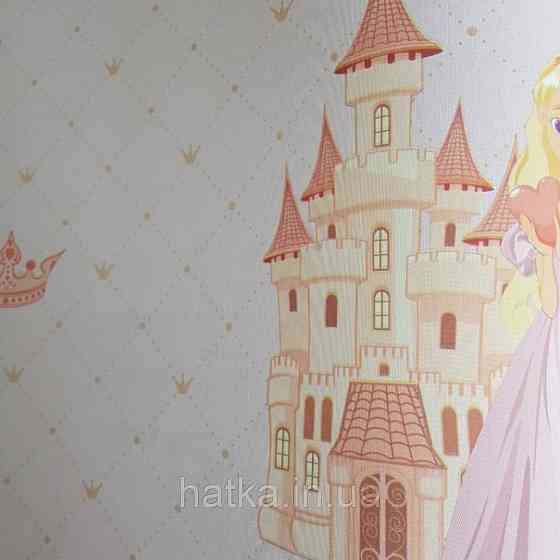 Метрові шпалери вінілові на флізеліні AdaWall Ada Kids для дівчинки принцеси корони замки рожеві Київ