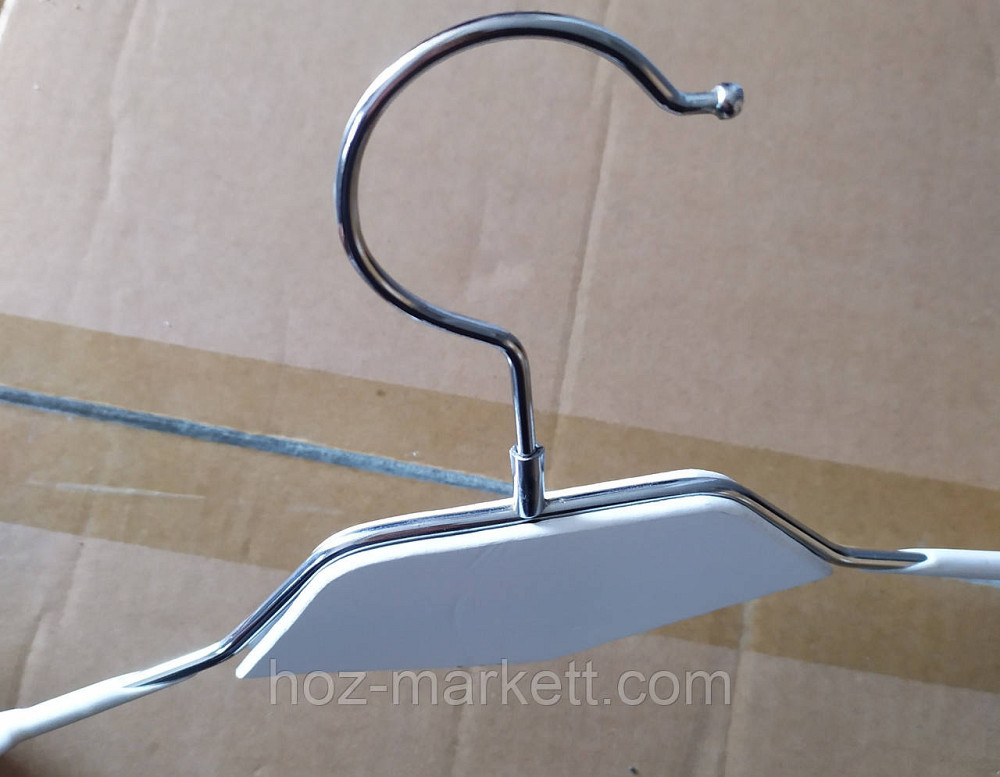 Вішалки плічка, тремпіль металевий у білому силіконі з хромованим гачком широкі з декором дерево Харків - фото 4