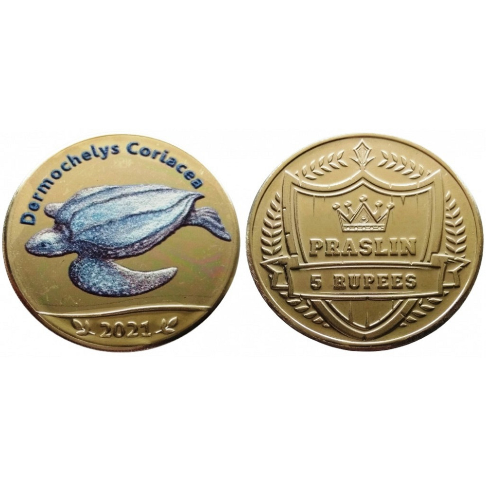 Сейшельские Острова (Остров Праслин) 5 рупий 2021 год UNC Кожистая Черепаха Фантазийные выпуски Полтава - изображение 1