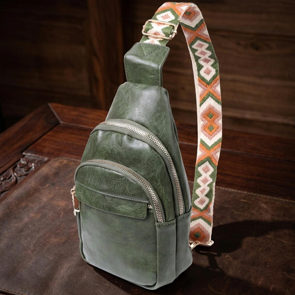 Сумка компактного размера с одной лямкой через плечо из гладкой экокожи Vintage 22771 Зеленый Киев - изображение 11