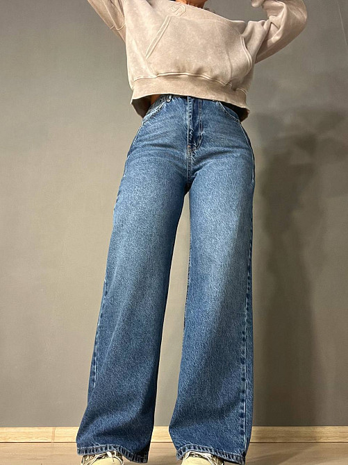 Джинси жіночі It’s Basic 2499 Wide Leg з високою талією рівні від стегна з виточками на стегнах світло сині, світло-синій, 42, 42, 76 см, 106 см Київ - фото 4
