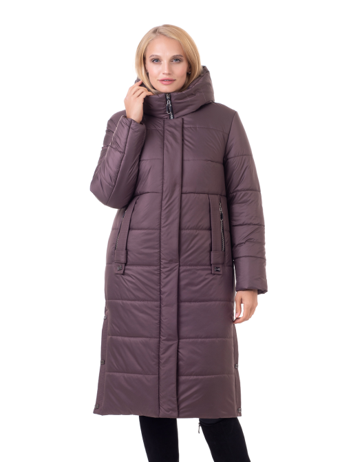 Жіноче довге пальто зимове з натурального хутра шоколад Київ - фото 5