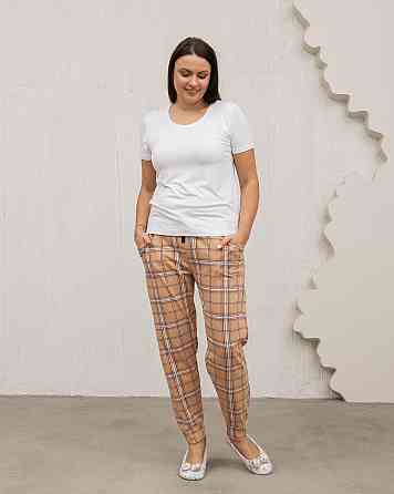 Женские пижамные штаны - бежевые в клетку Nicoletta 1126Ш L Киев