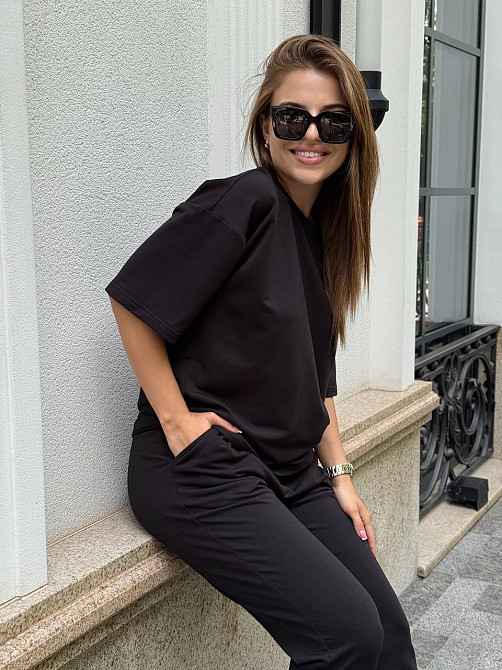 Женский костюм двунитка футболка и штаны прогулочный Черный XL-XXL Харьков - изображение 19